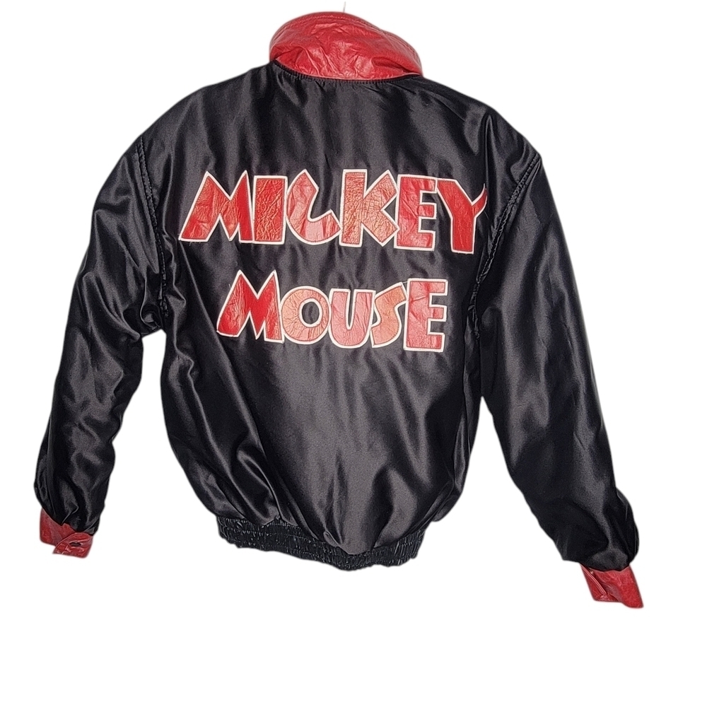 Vintage 90s Disney Mickey Mouse Rock N Roll Reversible Leather Satin Jacket Sz M - Picture 3 of 8